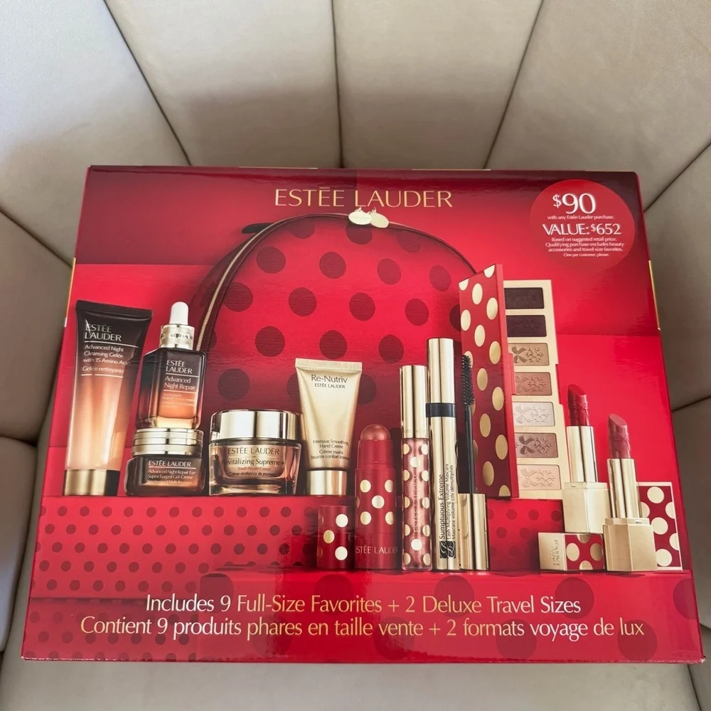 Estée Lauder Red Polka Dot Holiday Gift Empty Box Organizer Reusable Storage